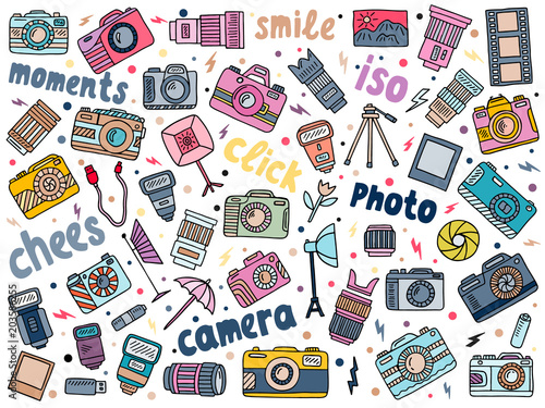 hand drawn photographic doodles set