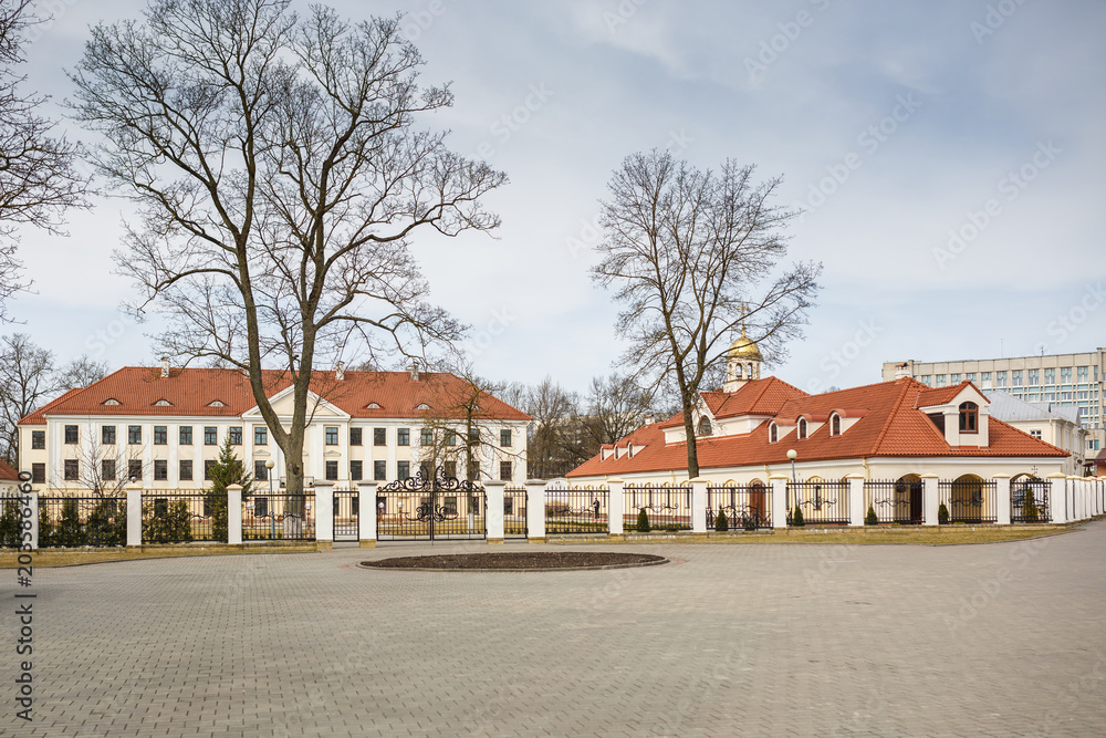 restored medieval castle in early spring