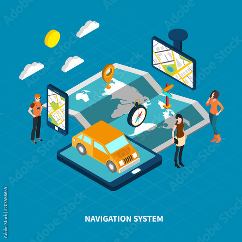 Navigation System Isometric Illustration