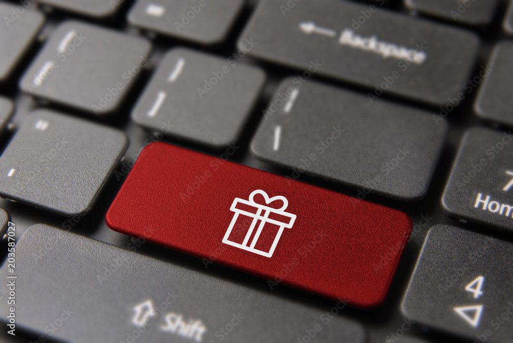 Online shopping for gift on computer button Online shopping for gift on computer button
