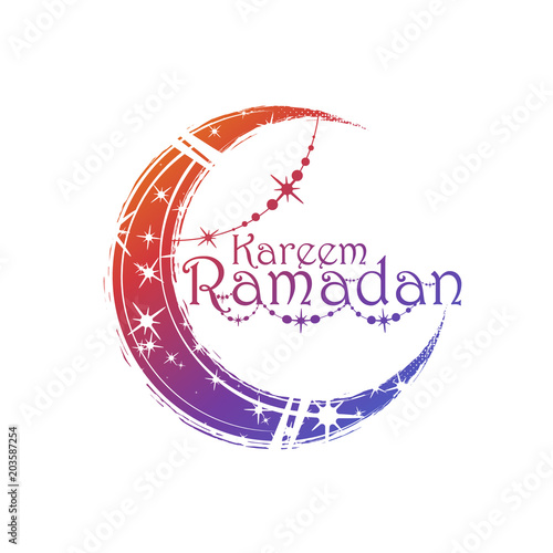 Ramadan kareem islamic greeting arabic calligraphy and moon with a pattern and decoration