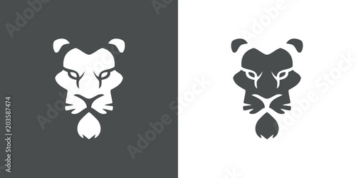 Logotipo cabeza de leon espacio negativo en gris y blanco