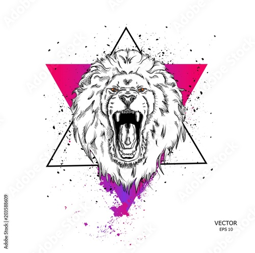 Fototapeta Naklejka Na Ścianę i Meble -  Portrait of a lion. Vector illustration