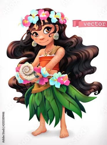 Obraz Mała dziewczynka z muszelką. Zabawny charakter 3d wektor ikona