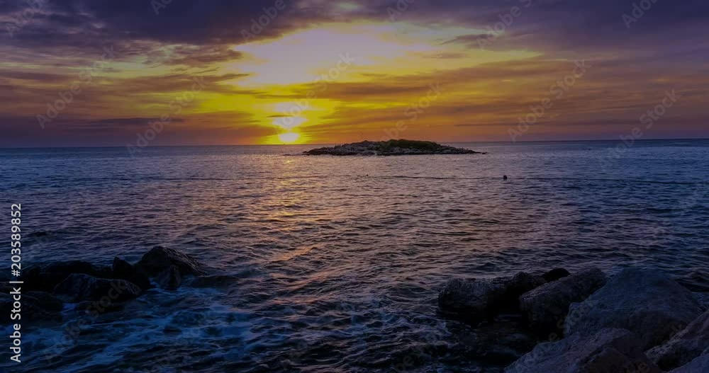 Sunset beach on Sveti Nikola island in Porec, Croatia, time lapse Sunset beach on Sveti Nikola island in Porec, Croatia, time lapse