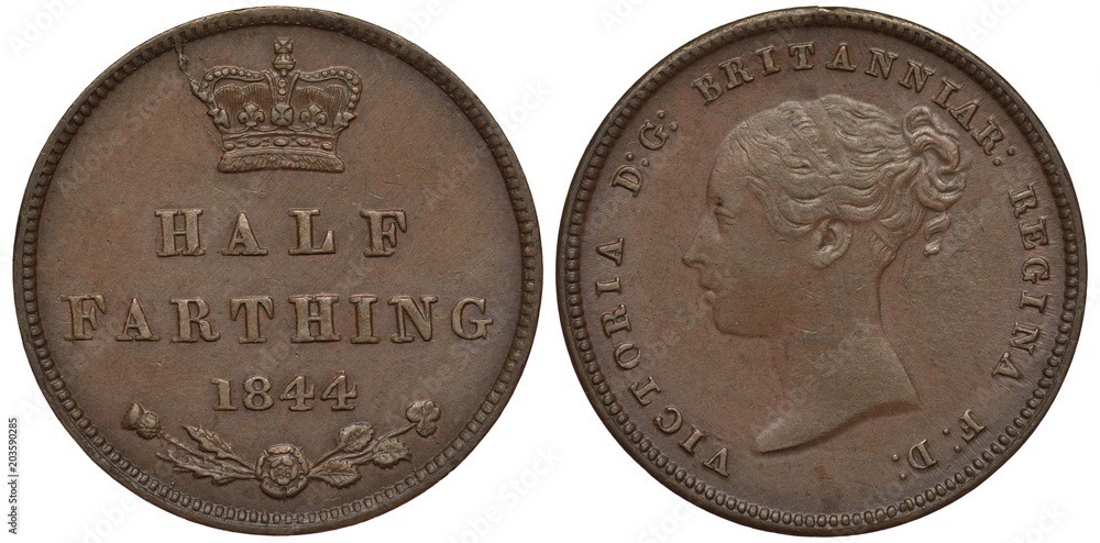 Ταπετσαρία United Kingdom, British coin half farthing 1844, crown over denomination, rose w