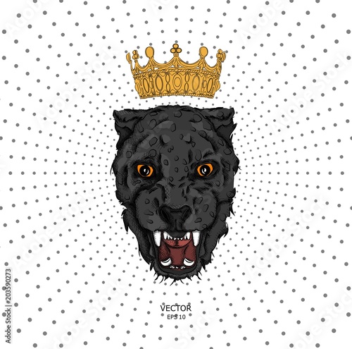 portrait of a leopard in the crown. Can be used for printing on T-shirts, flyers and stuff. Vector illustration