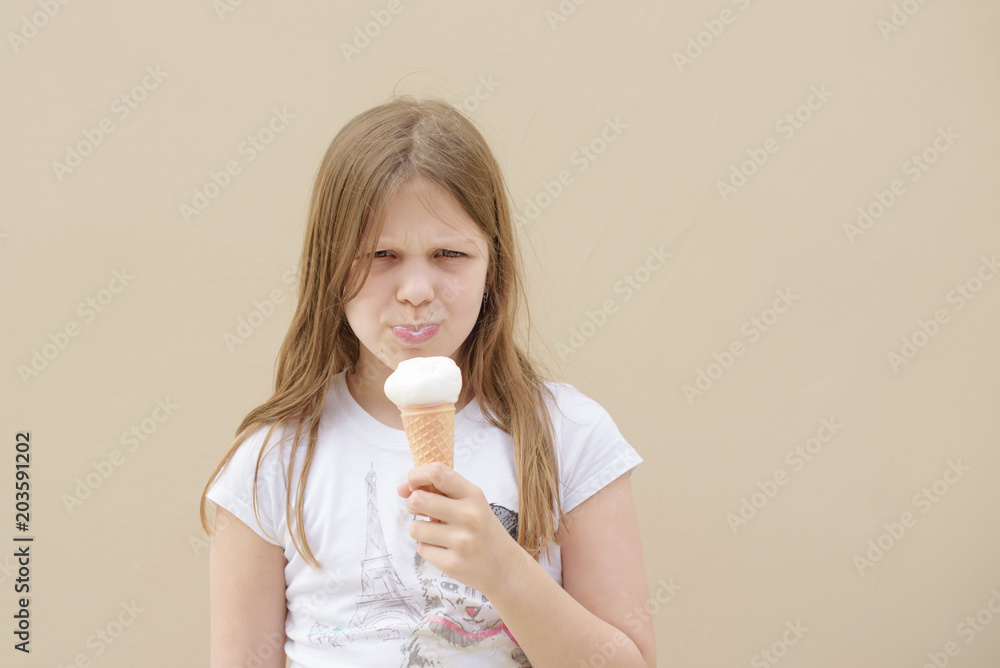 cute girl with ice cream in the summer cute girl with ice cream in the summer