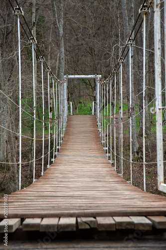 Suspended wooden bridge