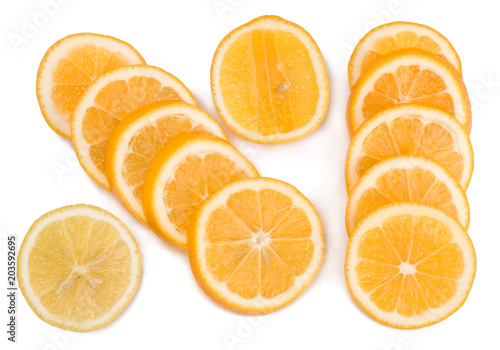 sliced lemon isolated on white background top view