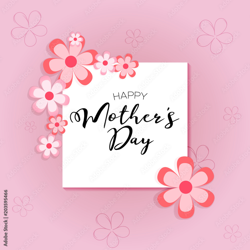 Happy Mother's day! Vector lettering illustration with flowers on rose background