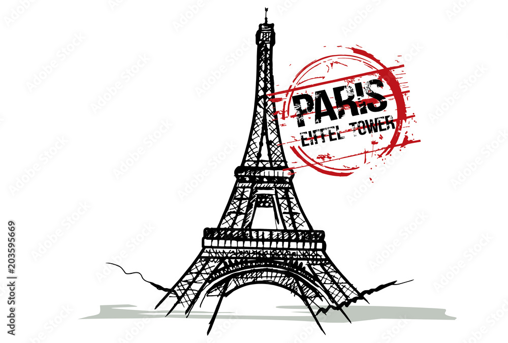 Plakat Wieża Eiffla. Projekt miasta Paryż, Francja. Ręcznie rysowane ilustracji.