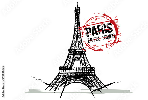 Plakat Wieża Eiffla. Projekt miasta Paryż, Francja. Ręcznie rysowane ilustracji.