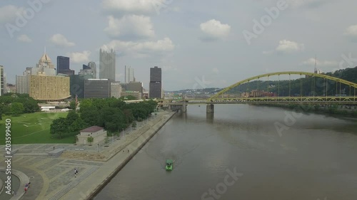 Aerial flyover Pittsburgh, Point State Park Fountain