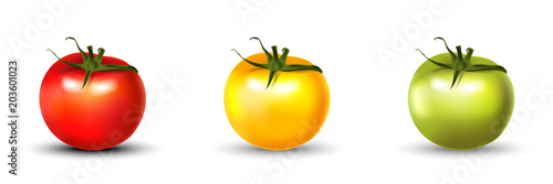 Tomato set 3d realistic isolated on white.
