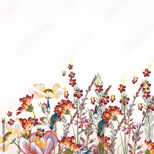 Floral illustration with beautiful field flowers  in vintage style