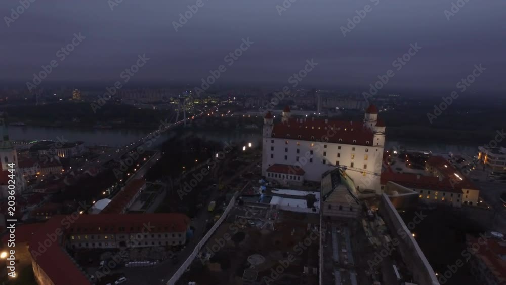 Bratislava Castle seen at night, aerial Bratislava Castle seen at night, aerial