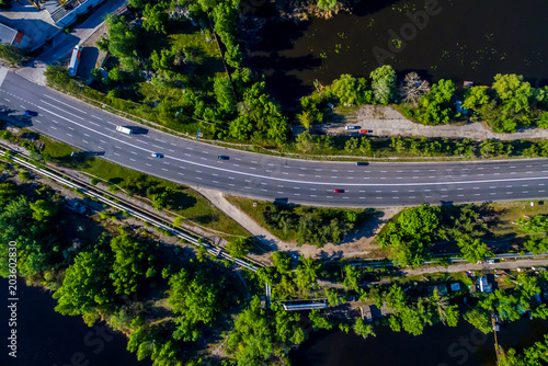cars on the road. drone photography. Aerial view 