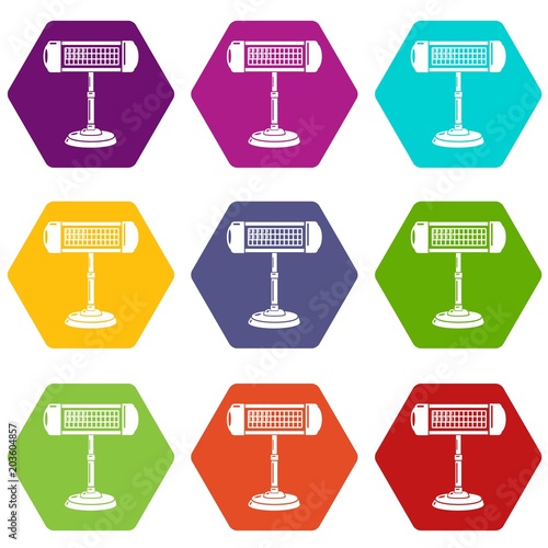 Ufo heater icons 9 set coloful isolated on white for web