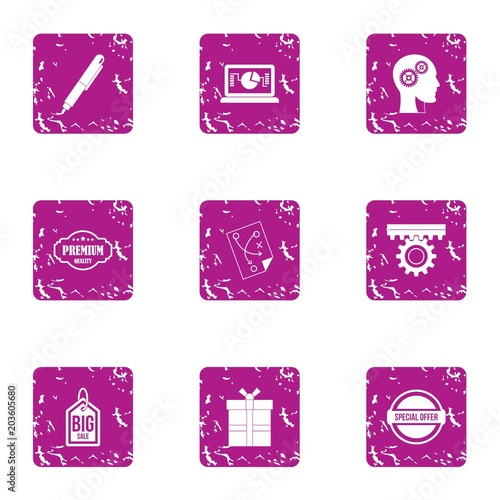 Study of the marketing icons set. Grunge set of 9 study of the marketing vector icons for web isolated on white background
