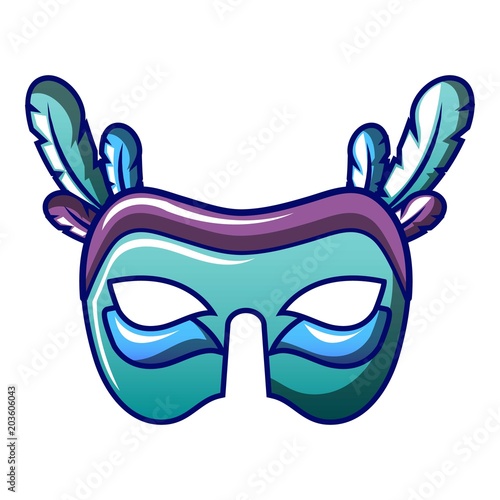 Blue green carnival mask icon. Cartoon of blue green carnival mask vector icon for web design isolated on white background