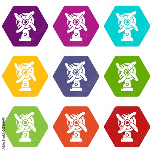 Ventilator icons 9 set coloful isolated on white for web