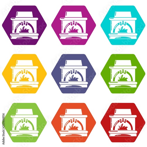 Blast furnace icons 9 set coloful isolated on white for web