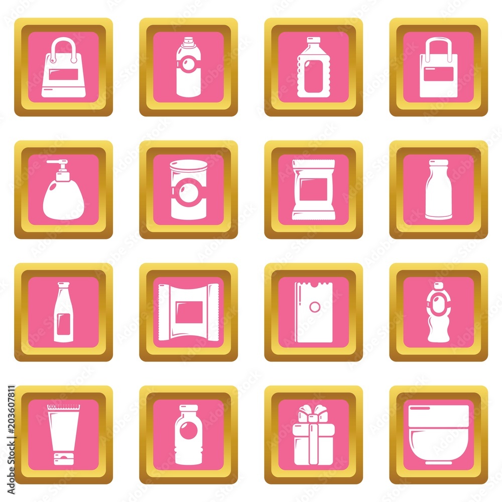 Packagiong store shop icons set vector pink square isolated on white background Packagiong store shop icons set vector pink square isolated on white background