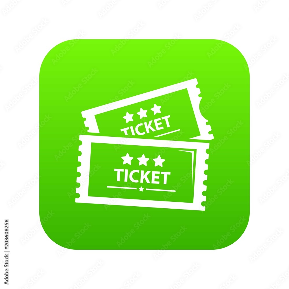 Cinema ticket icon green vector isolated on white background