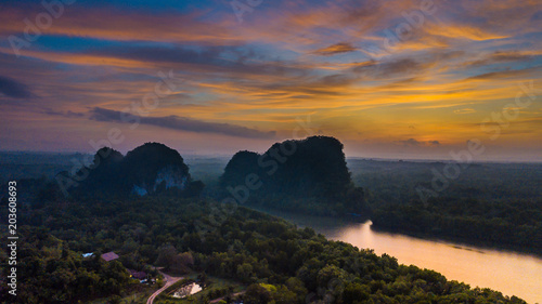 aerial view landscape of  Mountain in Twilight  time ,  Krabi Thailand photo