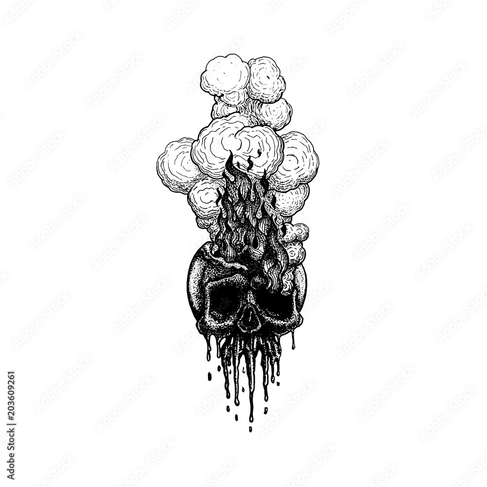 Premium Vector | Tattoo design black and white hand-drawn skull and mushroom