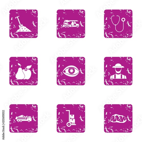 Plantation icons set. Grunge set of 9 plantation vector icons for web isolated on white background