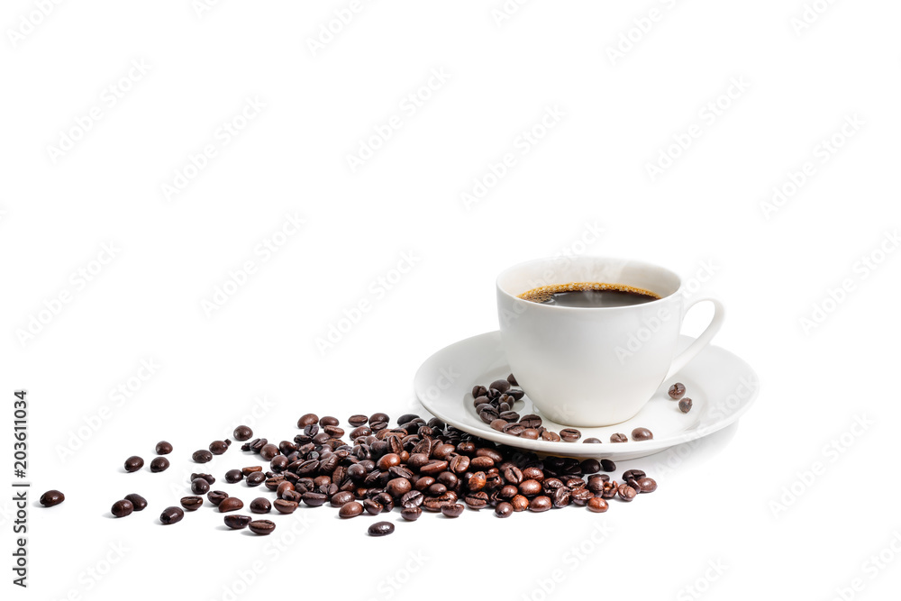 coffee cup and beans isolated on white background coffee cup and beans isolated on white background