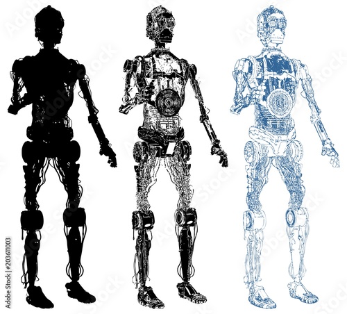 Android With Internal Technology Of Their Electrical Circuit Vector 