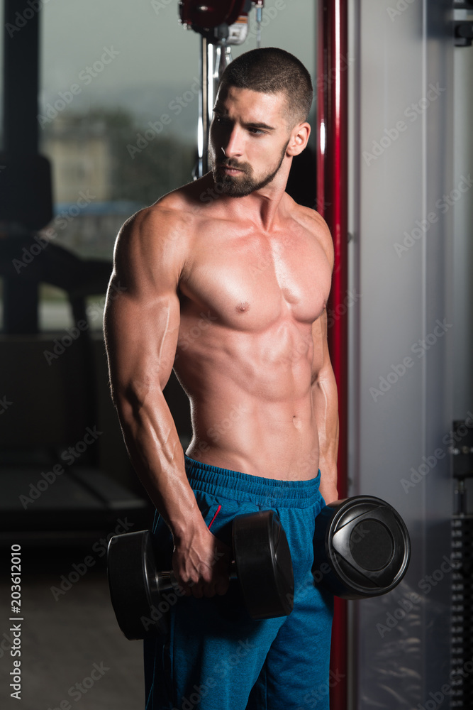Man With Dumbbells Exercising Biceps Man With Dumbbells Exercising Biceps