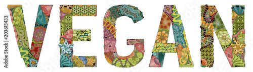 Word vegan. Vector decorative zentangle object