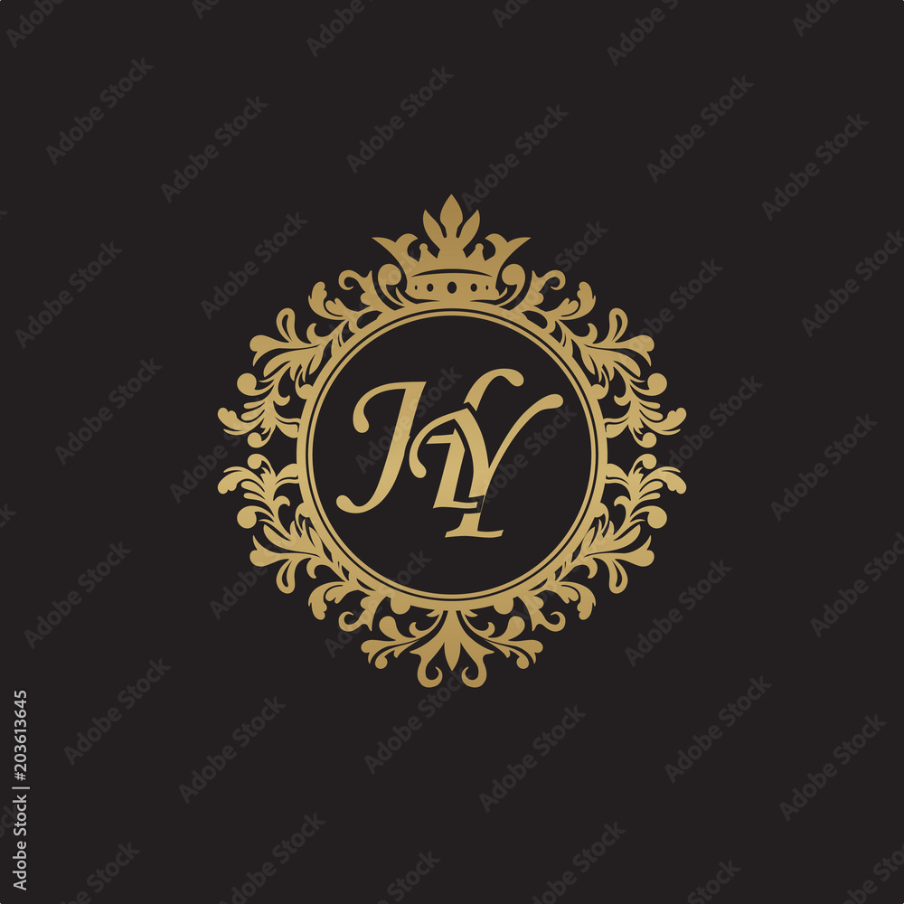 Initial letter HY, overlapping monogram logo, decorative ornament badge, elegant luxury golden color