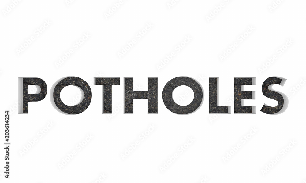 Potholes Pavement Road Construction Repair Word 3d Illustration