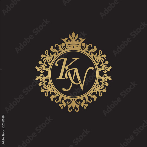 Initial letter KN, overlapping monogram logo, decorative ornament badge, elegant luxury golden color