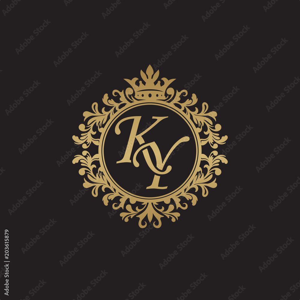 Initial letter KY, overlapping monogram logo, decorative ornament badge, elegant luxury golden color