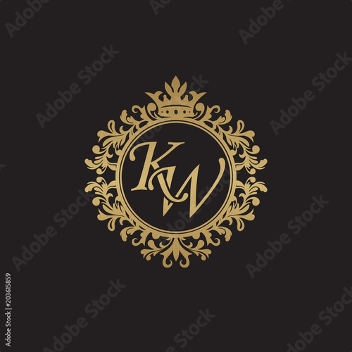 Initial letter KW, overlapping monogram logo, decorative ornament badge, elegant luxury golden color