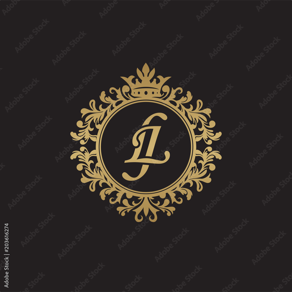 Initial letter LJ, overlapping monogram logo, decorative ornament badge, elegant luxury golden color Initial letter LJ, overlapping monogram logo, decorative ornament badge, elegant luxury golden color
