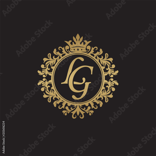 Initial letter LG, overlapping monogram logo, decorative ornament badge, elegant luxury golden color