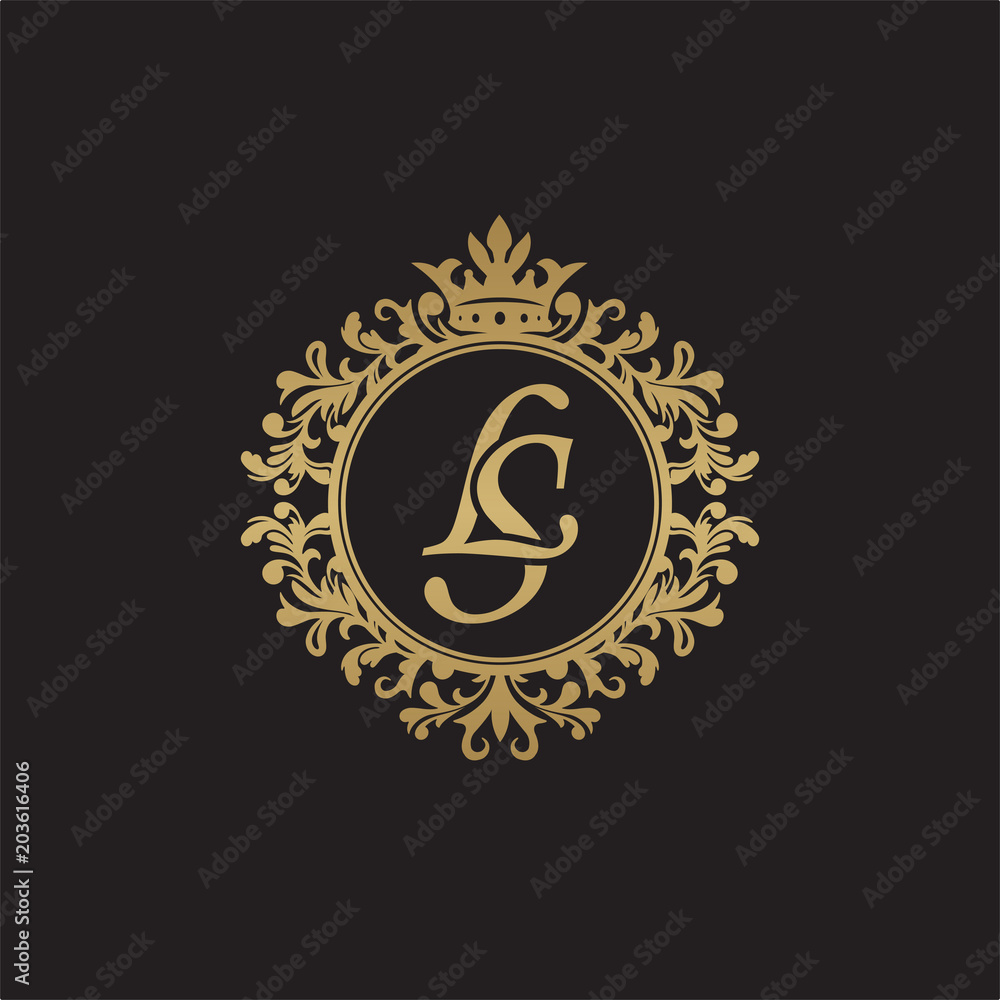 Initial letter LS, overlapping monogram logo, decorative ornament badge, elegant luxury golden color