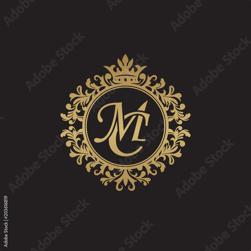 Initial letter MC, overlapping monogram logo, decorative ornament badge, elegant luxury golden color
