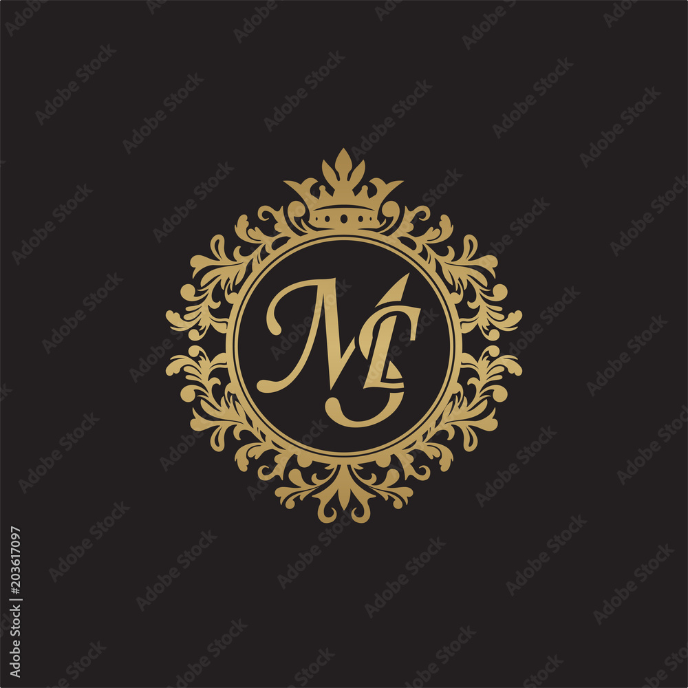 Fototapeta premium Initial letter MS, overlapping monogram logo, decorative ornament badge, elegant luxury golden color
