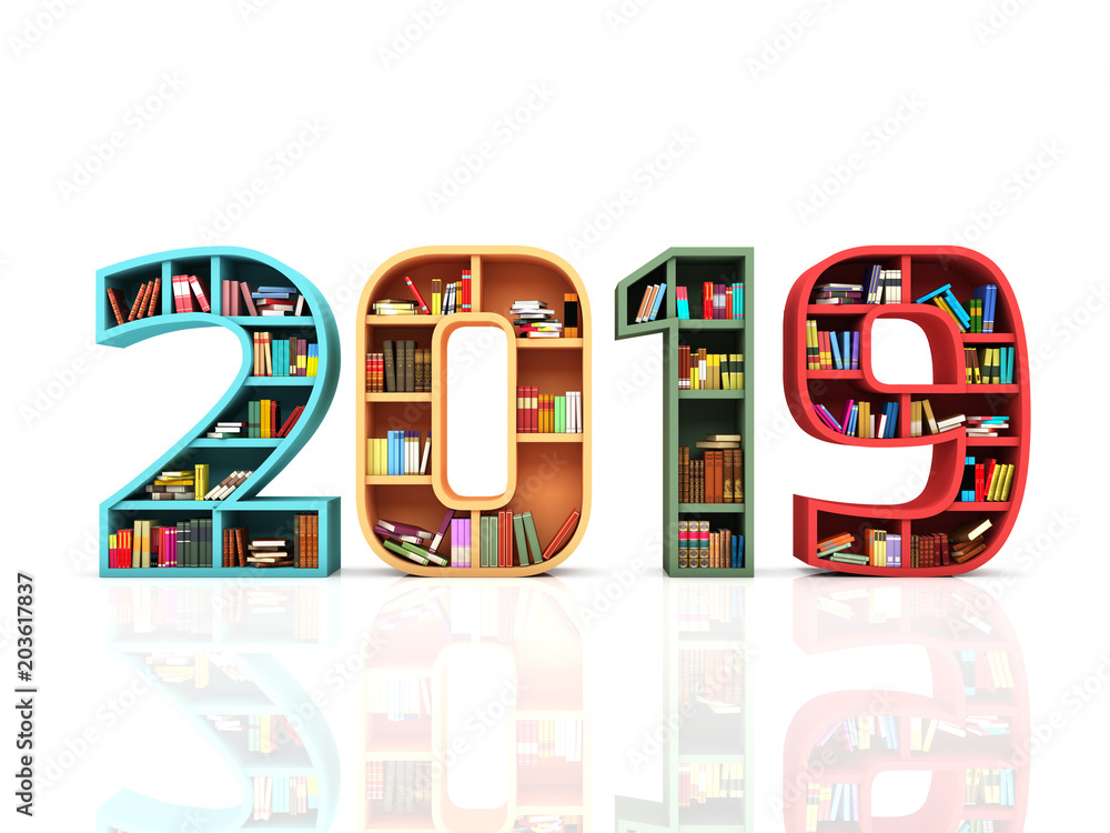     New Year 2019 with Books - 3D Rendered Image 