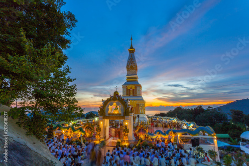 beautiful Phra That Phanom pagoda in Doi Thepnimith temple on Patong hilltop. on Doi Thepnimit temple is the highest hill you can see Patong panorama view