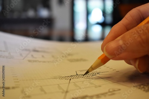 Arcitecture Work day at home with design plans