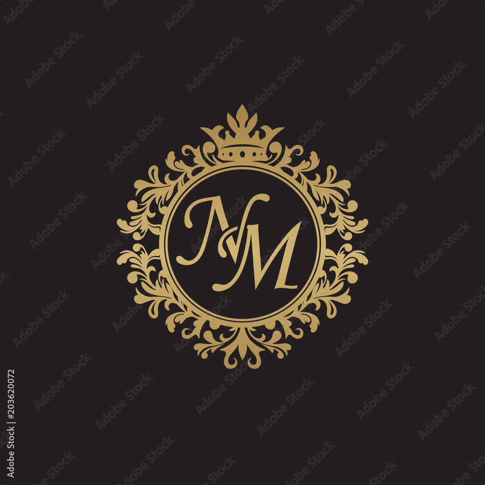 Initial letter NM, overlapping monogram logo, decorative ornament badge, elegant luxury golden color Initial letter NM, overlapping monogram logo, decorative ornament badge, elegant luxury golden color